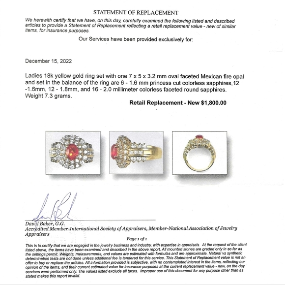 💫stunning 18k yellow pure Gold fire opal, white sapphire women's Ring - Picture 4 of 16